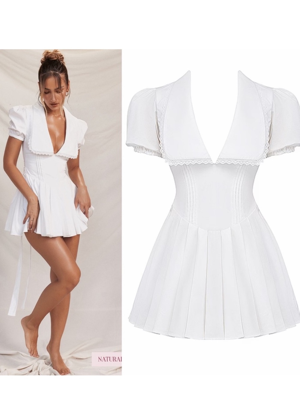 House of CB PIERA White Pleated Mini Dress
